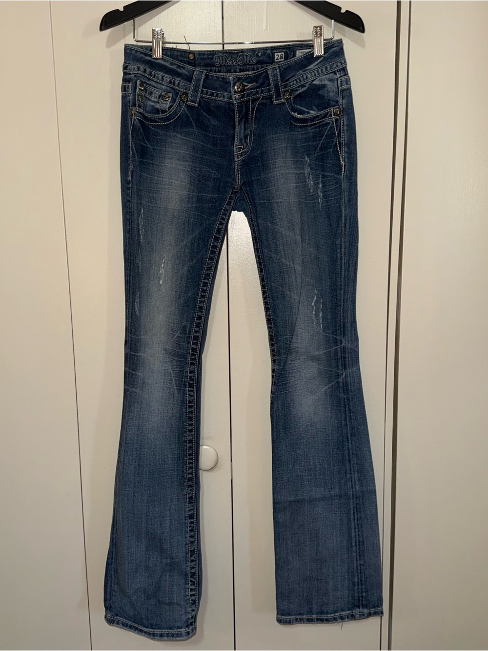 Miss Me Dark Blue Bootcut Jeans with Subtle Fade